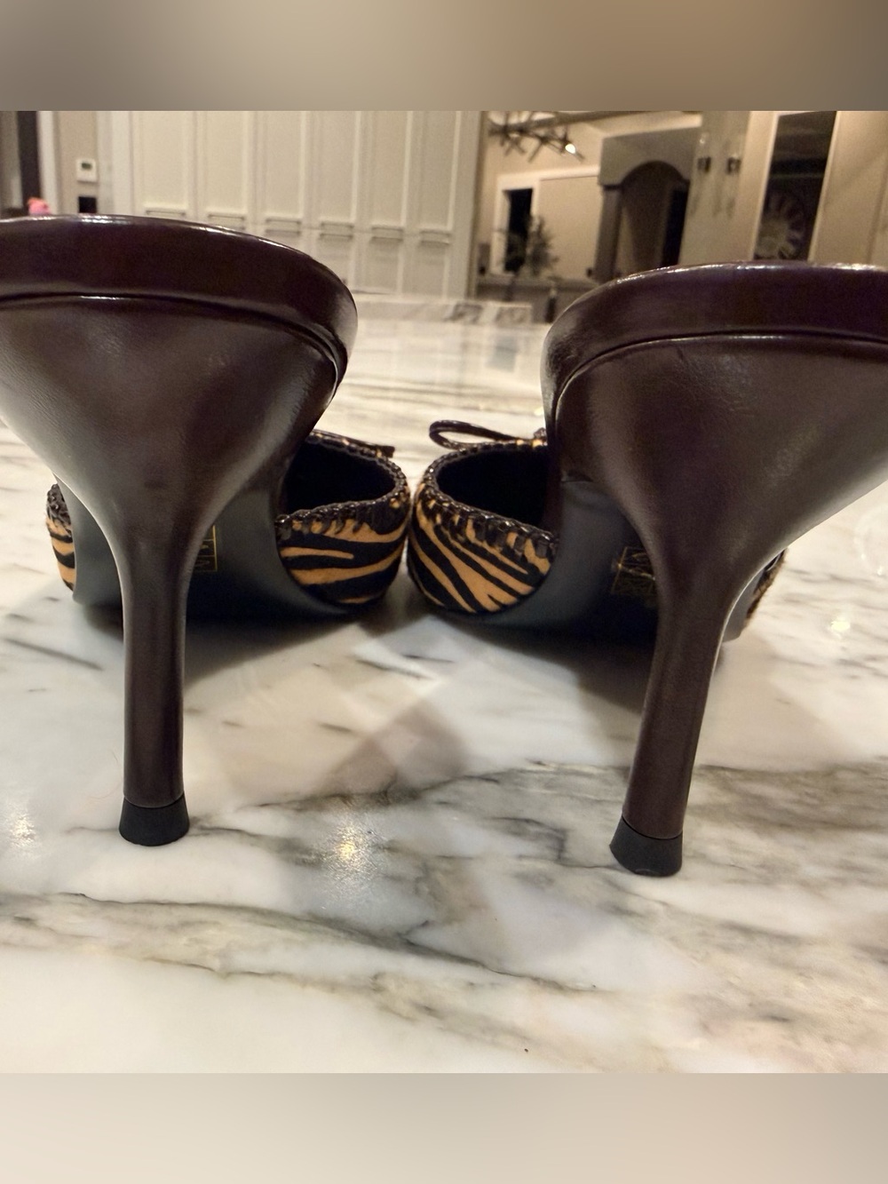 Jeffrey Campbell Clara B-F Tan Brown Zebra-Print Pointed Mule Heel $195 Nib - Picture 9 of 13
